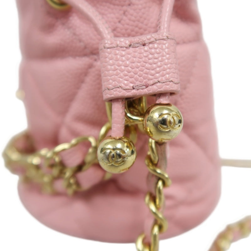 CHANEL Mini Bucket Shoulder Bag Caviar Leather Pink Gold Hardware