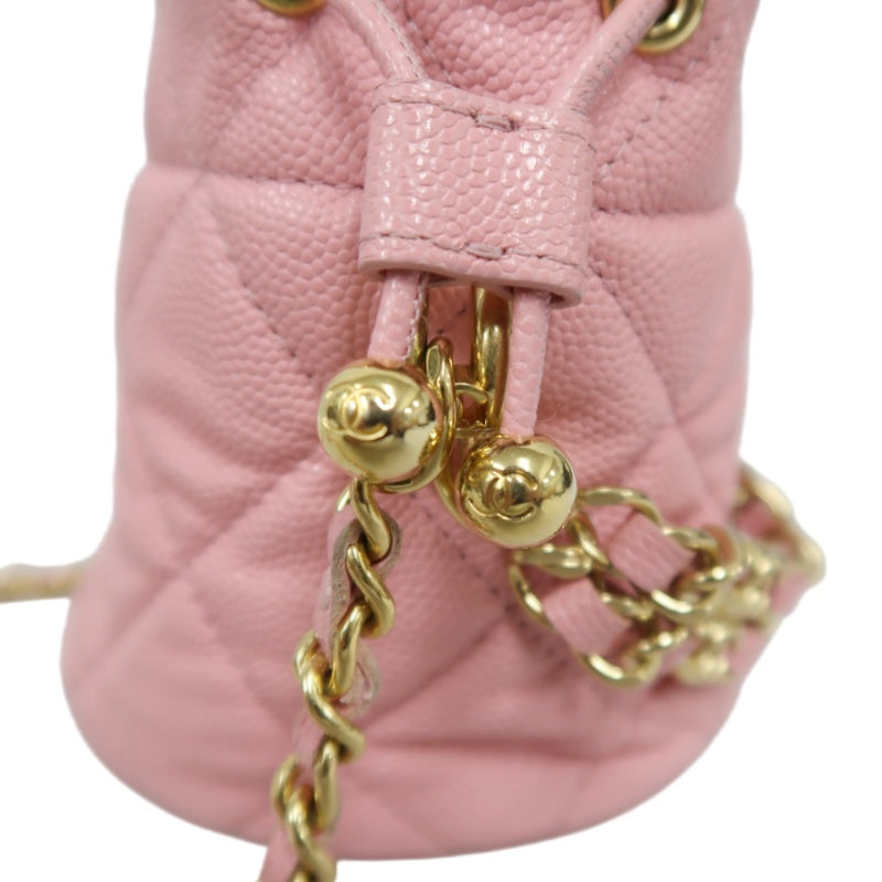 CHANEL Mini Bucket Shoulder Bag Caviar Leather Pink Gold Hardware