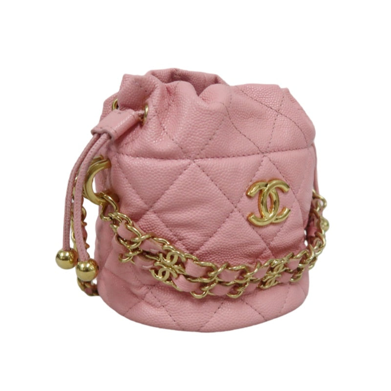 CHANEL Mini Bucket Shoulder Bag Caviar Leather Pink Gold Hardware