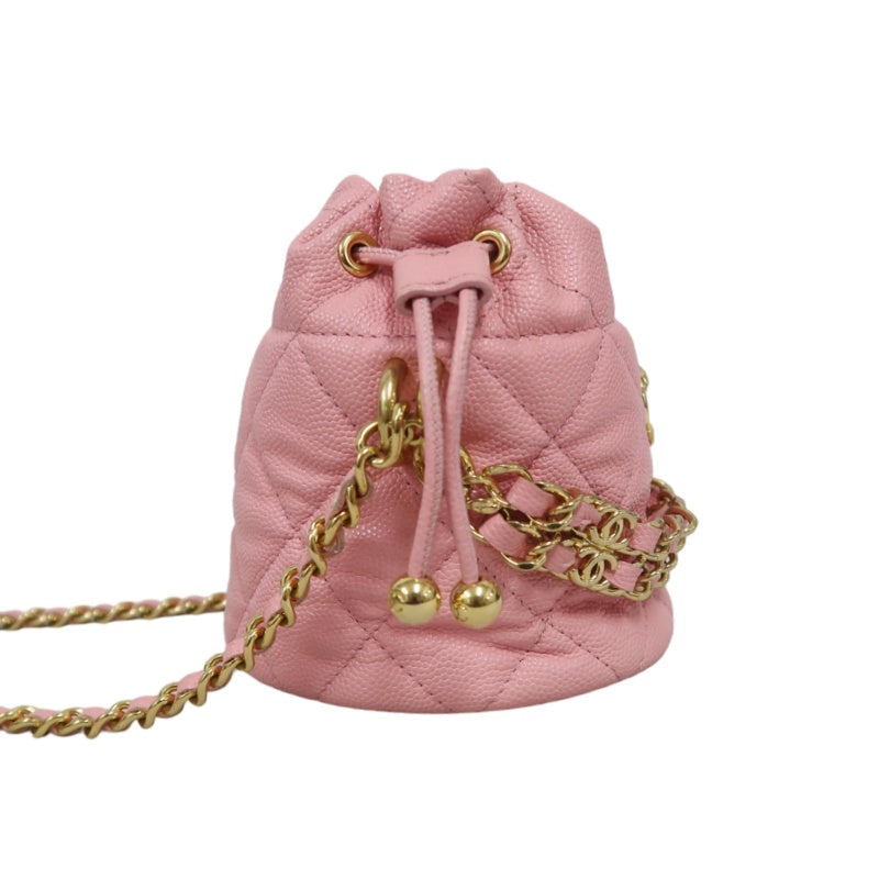 CHANEL Mini Bucket Shoulder Bag Caviar Leather Pink Gold Hardware