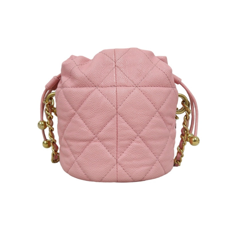CHANEL Mini Bucket Shoulder Bag Caviar Leather Pink Gold Hardware