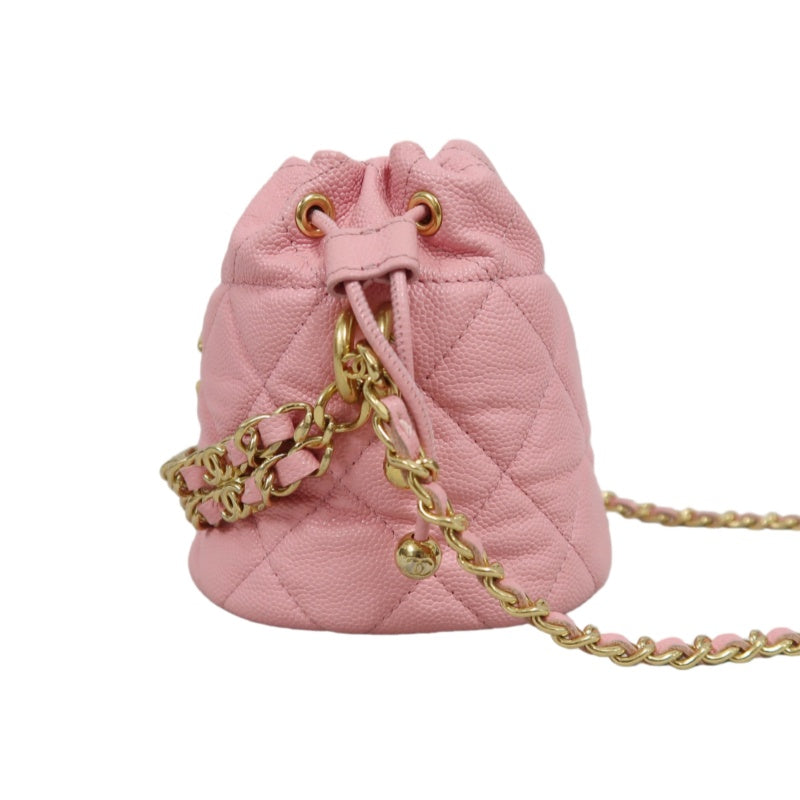 CHANEL Mini Bucket Shoulder Bag Caviar Leather Pink Gold Hardware