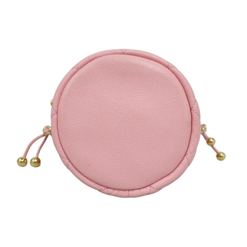 CHANEL Mini Bucket Shoulder Bag Caviar Leather Pink Gold Hardware