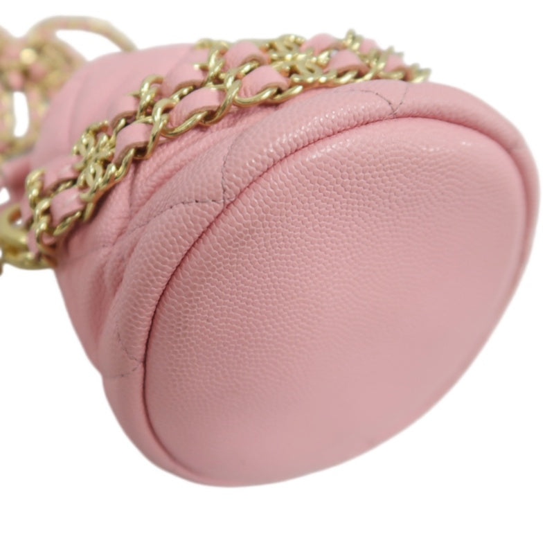 CHANEL Mini Bucket Shoulder Bag Caviar Leather Pink Gold Hardware