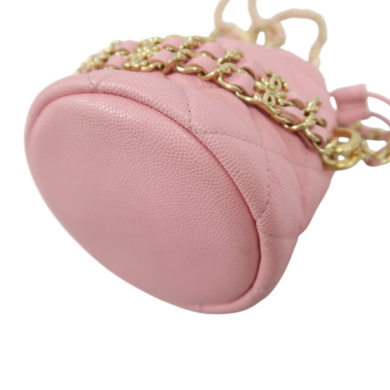 CHANEL Mini Bucket Shoulder Bag Caviar Leather Pink Gold Hardware