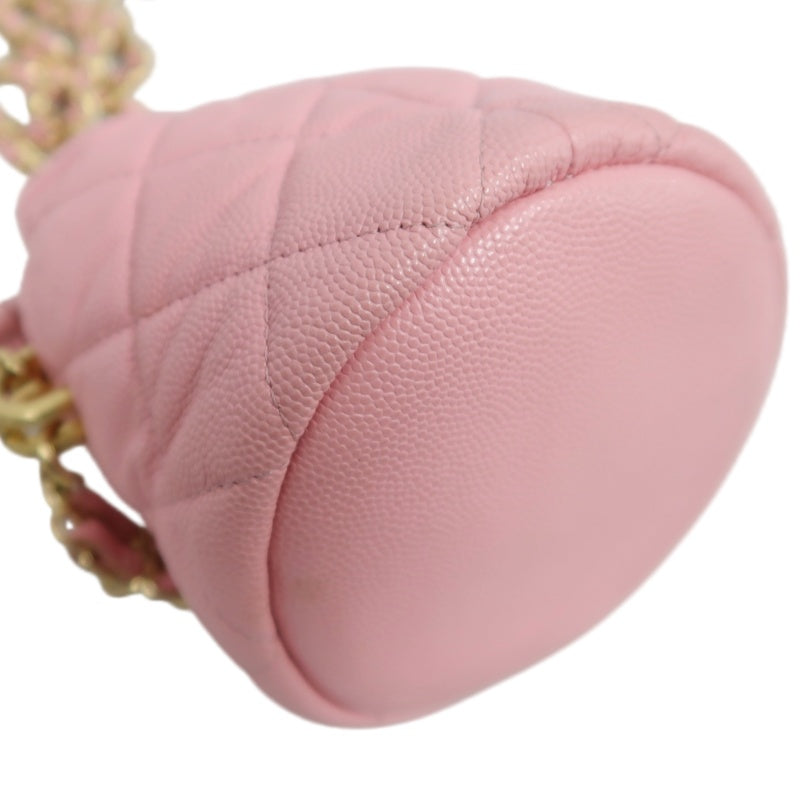 CHANEL Mini Bucket Shoulder Bag Caviar Leather Pink Gold Hardware
