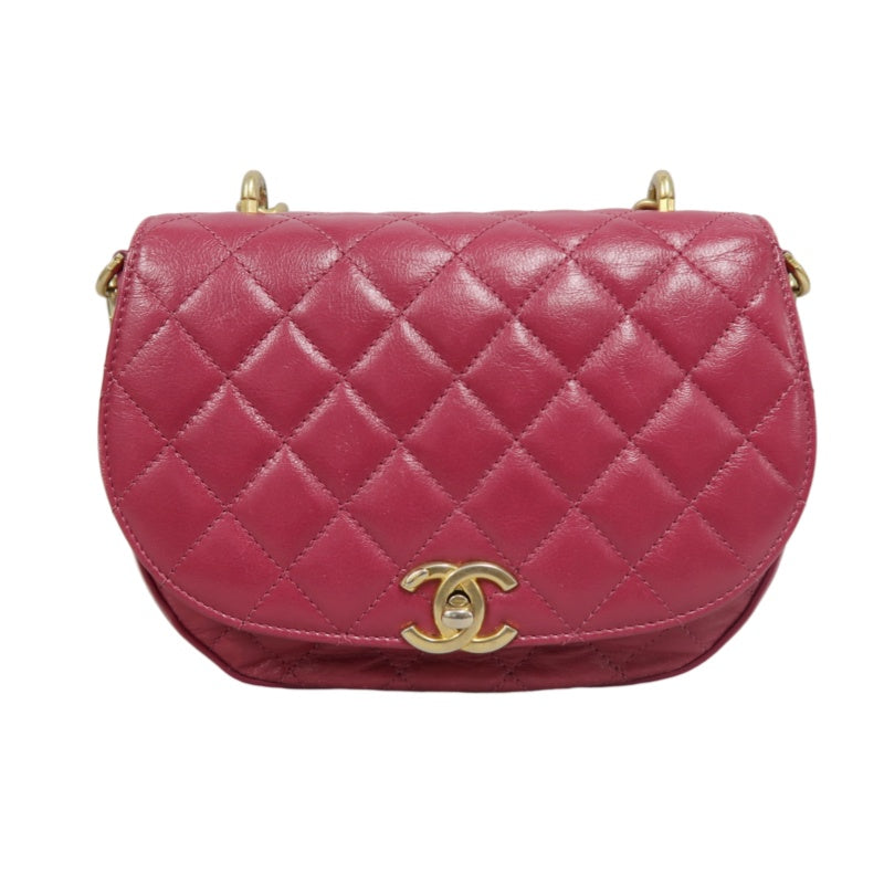 CHANEL Burgundy Red Glossy Lambskin Quilted Half Moon Flap Chain Crossbody Bag, Polished Gold Hardware