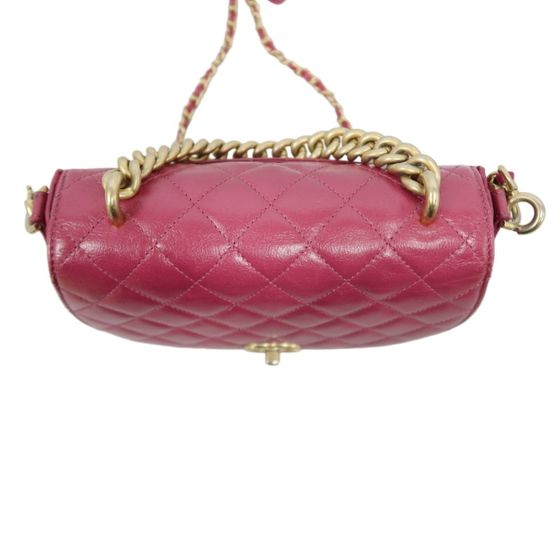 CHANEL Burgundy Red Glossy Lambskin Quilted Half Moon Flap Chain Crossbody Bag, Polished Gold Hardware
