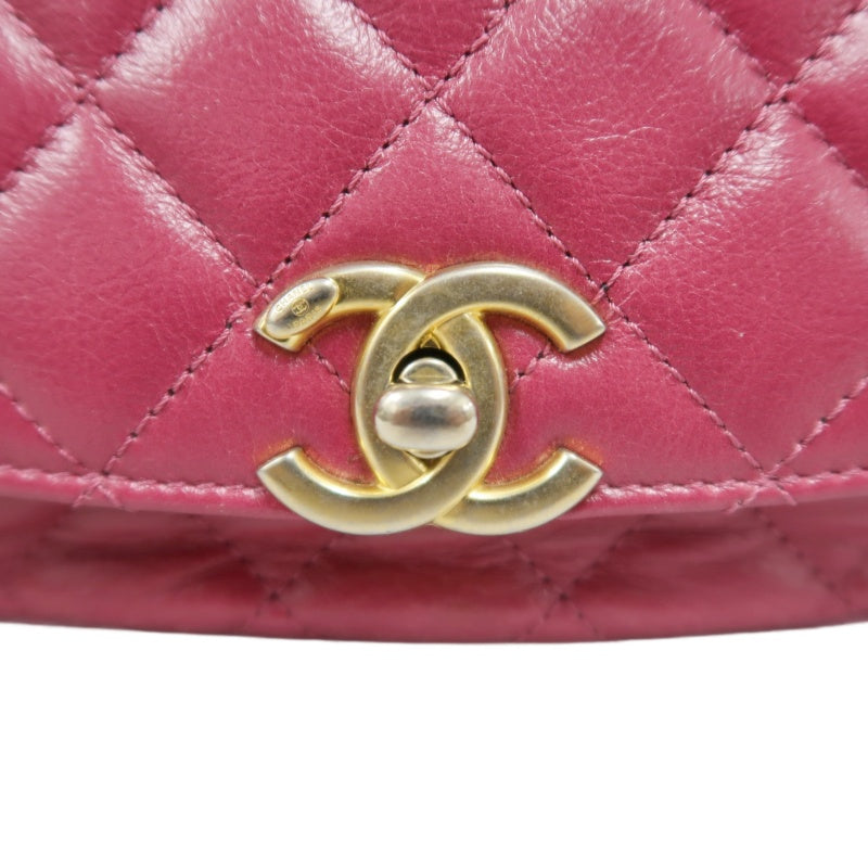 CHANEL Burgundy Red Glossy Lambskin Quilted Half Moon Flap Chain Crossbody Bag, Polished Gold Hardware