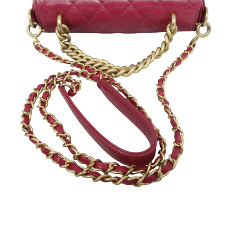 CHANEL Burgundy Red Glossy Lambskin Quilted Half Moon Flap Chain Crossbody Bag, Polished Gold Hardware