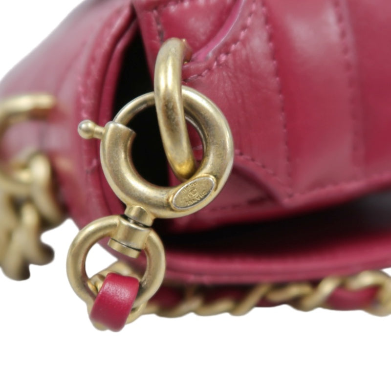 CHANEL Burgundy Red Glossy Lambskin Quilted Half Moon Flap Chain Crossbody Bag, Polished Gold Hardware