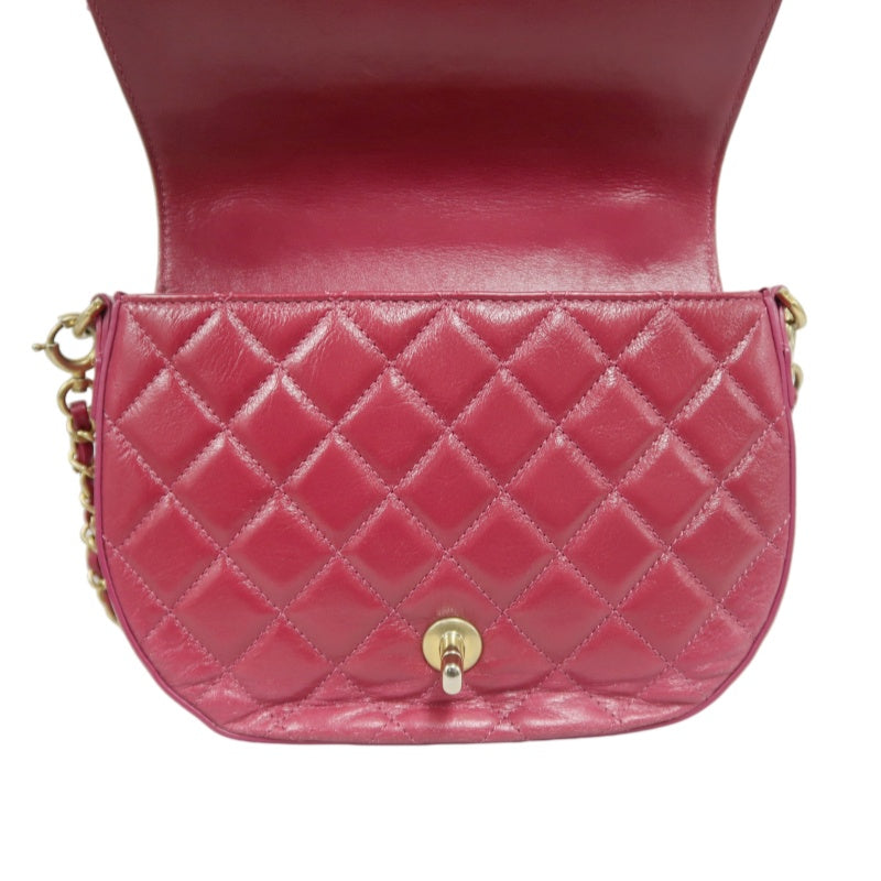 CHANEL Burgundy Red Glossy Lambskin Quilted Half Moon Flap Chain Crossbody Bag, Polished Gold Hardware