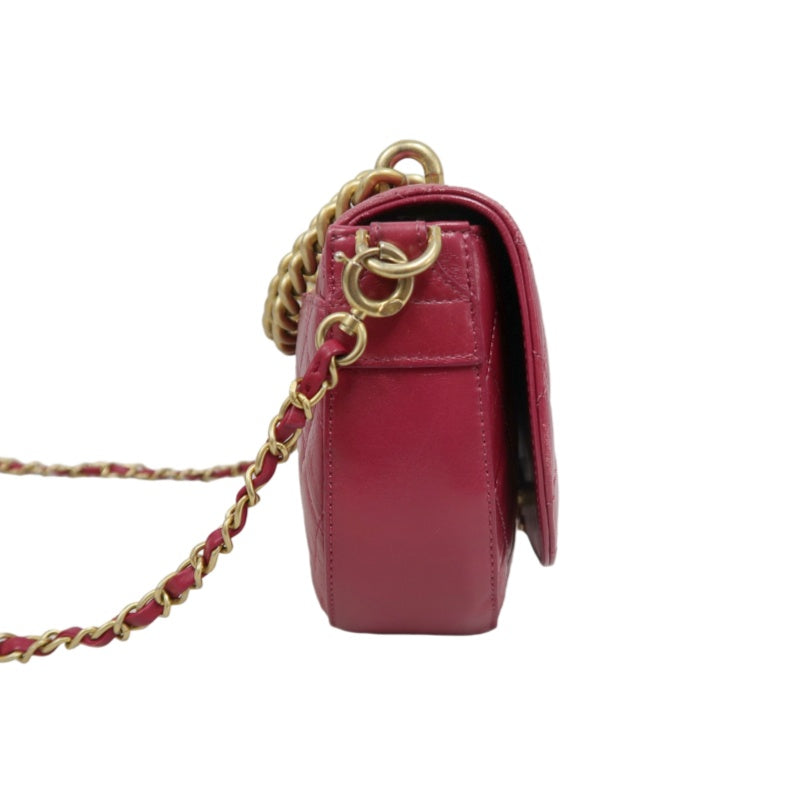 CHANEL Burgundy Red Glossy Lambskin Quilted Half Moon Flap Chain Crossbody Bag, Polished Gold Hardware