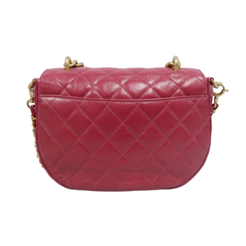 CHANEL Burgundy Red Glossy Lambskin Quilted Half Moon Flap Chain Crossbody Bag, Polished Gold Hardware