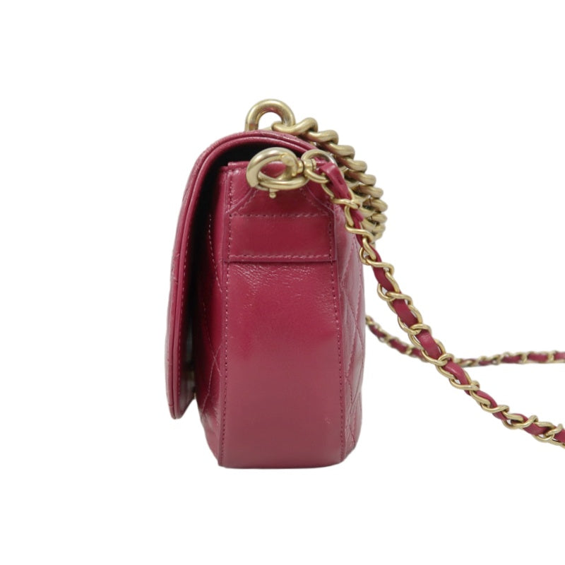 CHANEL Burgundy Red Glossy Lambskin Quilted Half Moon Flap Chain Crossbody Bag, Polished Gold Hardware