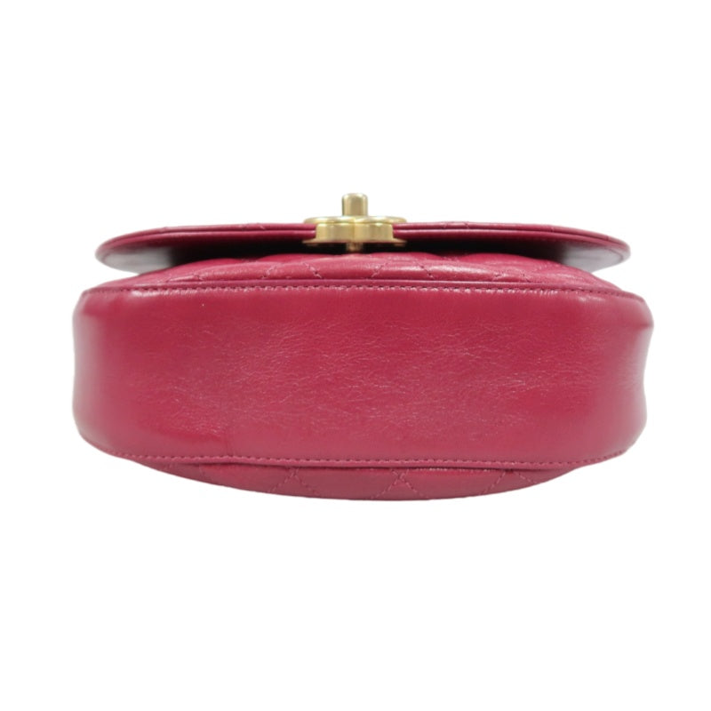 CHANEL Burgundy Red Glossy Lambskin Quilted Half Moon Flap Chain Crossbody Bag, Polished Gold Hardware