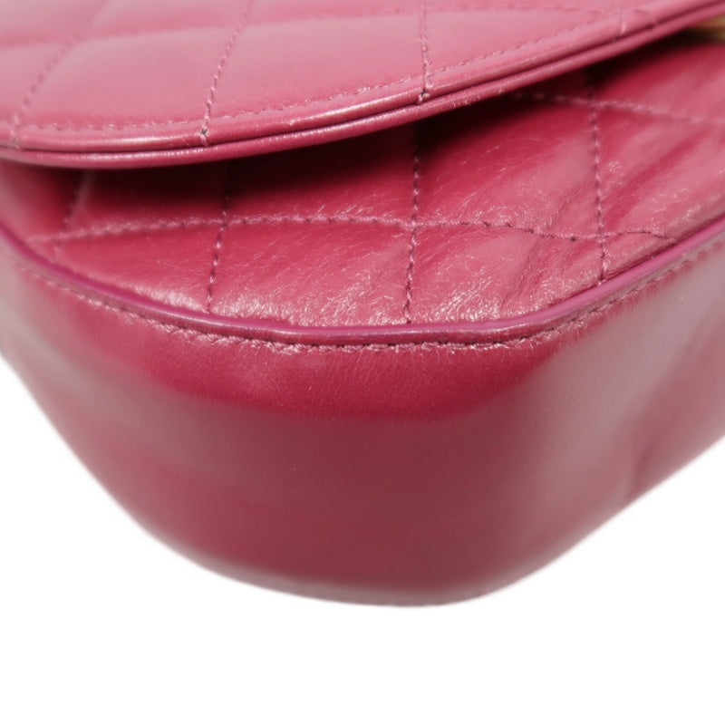 CHANEL Burgundy Red Glossy Lambskin Quilted Half Moon Flap Chain Crossbody Bag, Polished Gold Hardware