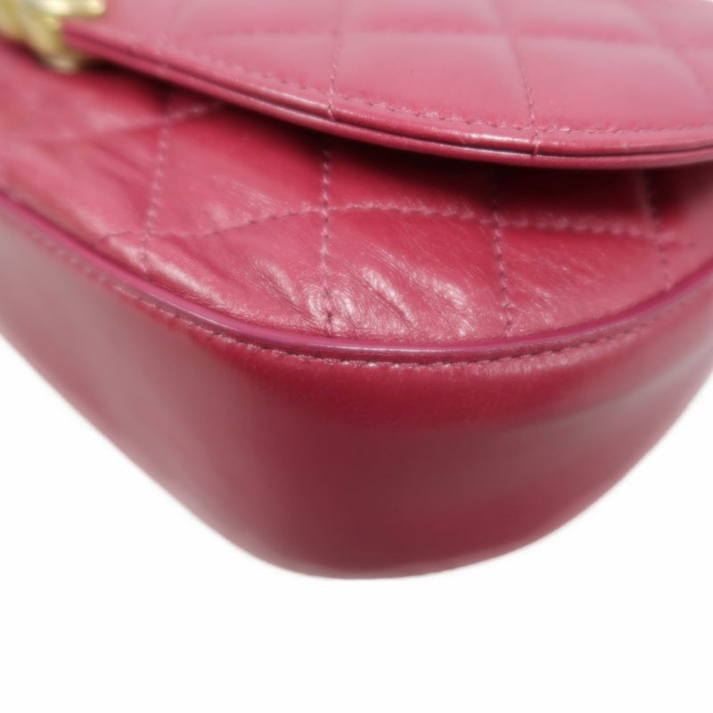 CHANEL Burgundy Red Glossy Lambskin Quilted Half Moon Flap Chain Crossbody Bag, Polished Gold Hardware
