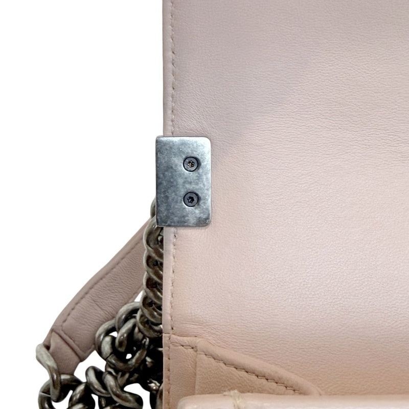 CHANEL Pink Lambskin Quilted Boy Chanel Chain Shoulder Crossbody Bag With Aged Silver Hardware