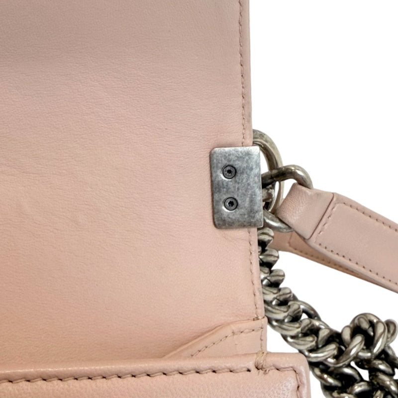 CHANEL Pink Lambskin Quilted Boy Chanel Chain Shoulder Crossbody Bag With Aged Silver Hardware