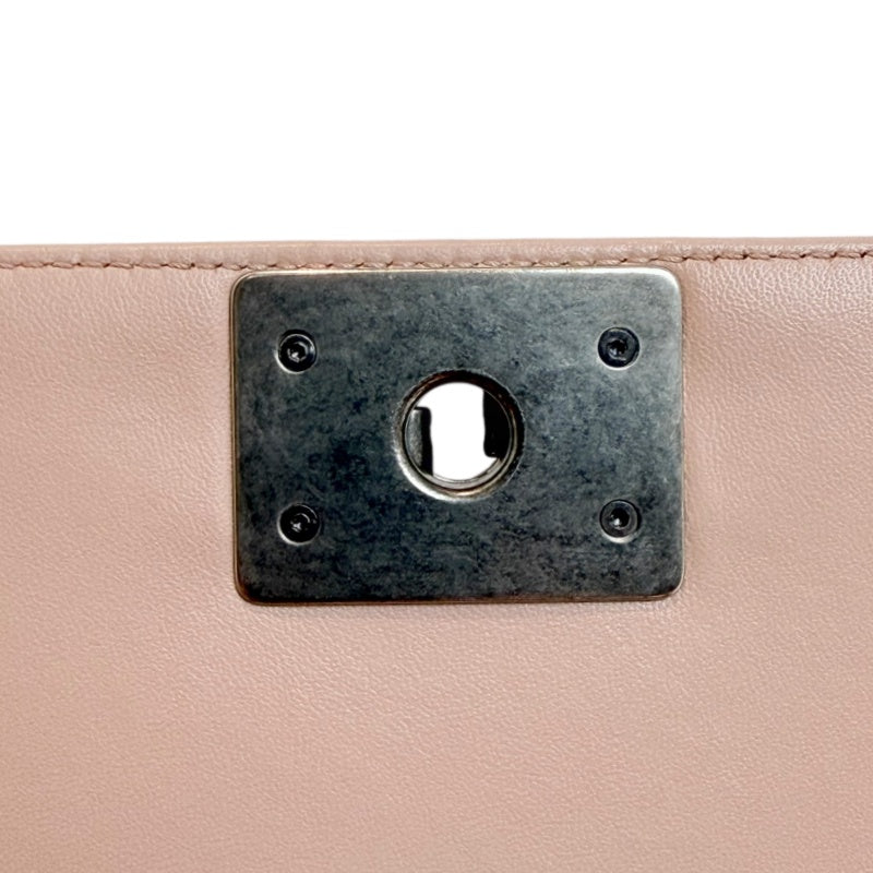 CHANEL Pink Lambskin Quilted Boy Chanel Chain Shoulder Crossbody Bag With Aged Silver Hardware