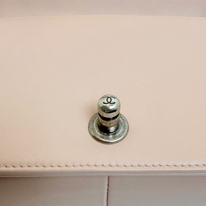 CHANEL Pink Lambskin Quilted Boy Chanel Chain Shoulder Crossbody Bag With Aged Silver Hardware