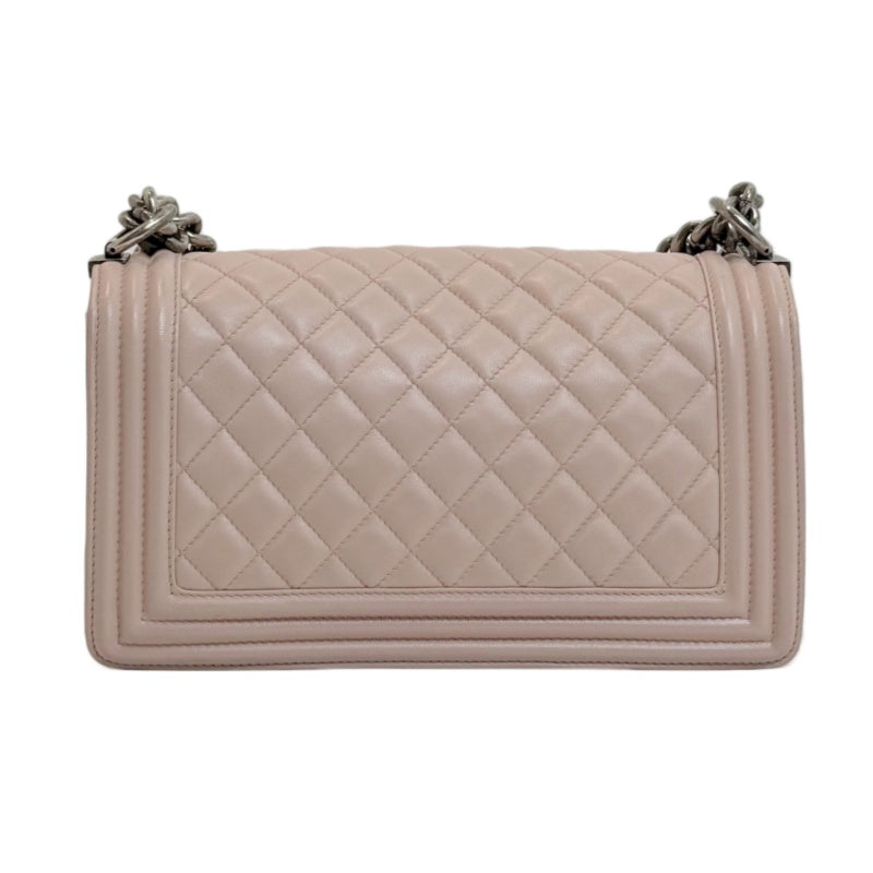 CHANEL Pink Lambskin Quilted Boy Chanel Chain Shoulder Crossbody Bag With Aged Silver Hardware