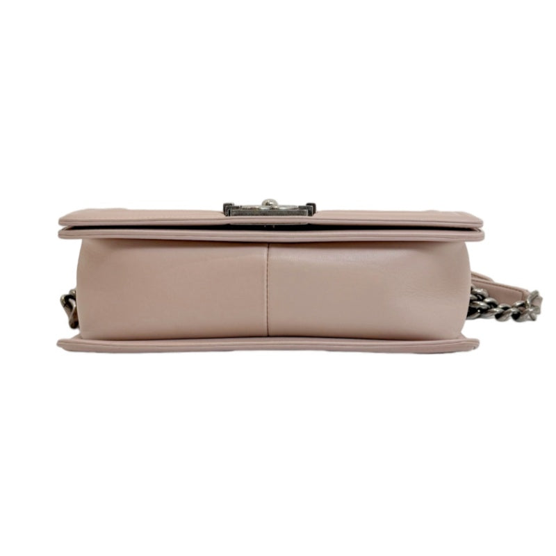 CHANEL Pink Lambskin Quilted Boy Chanel Chain Shoulder Crossbody Bag With Aged Silver Hardware