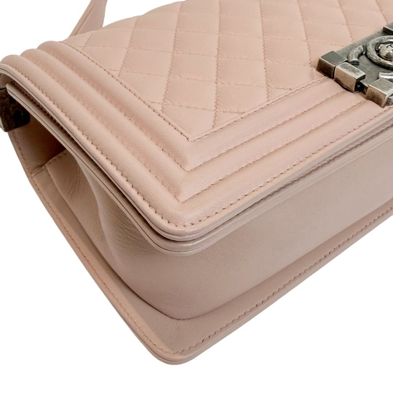 CHANEL Pink Lambskin Quilted Boy Chanel Chain Shoulder Crossbody Bag With Aged Silver Hardware