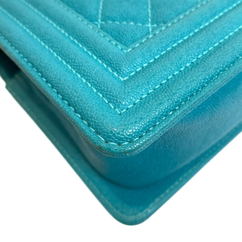 CHANEL Boy Matelasse Shoulder Bag Calfskin Turquoise Blue Gold Hardware