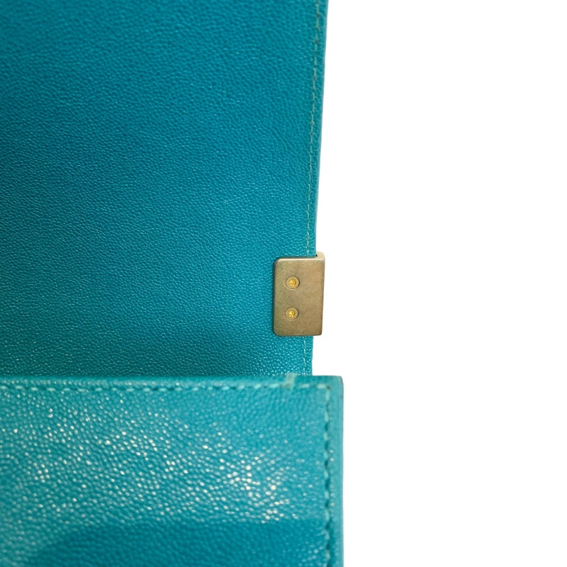 CHANEL Boy Matelasse Shoulder Bag Calfskin Turquoise Blue Gold Hardware