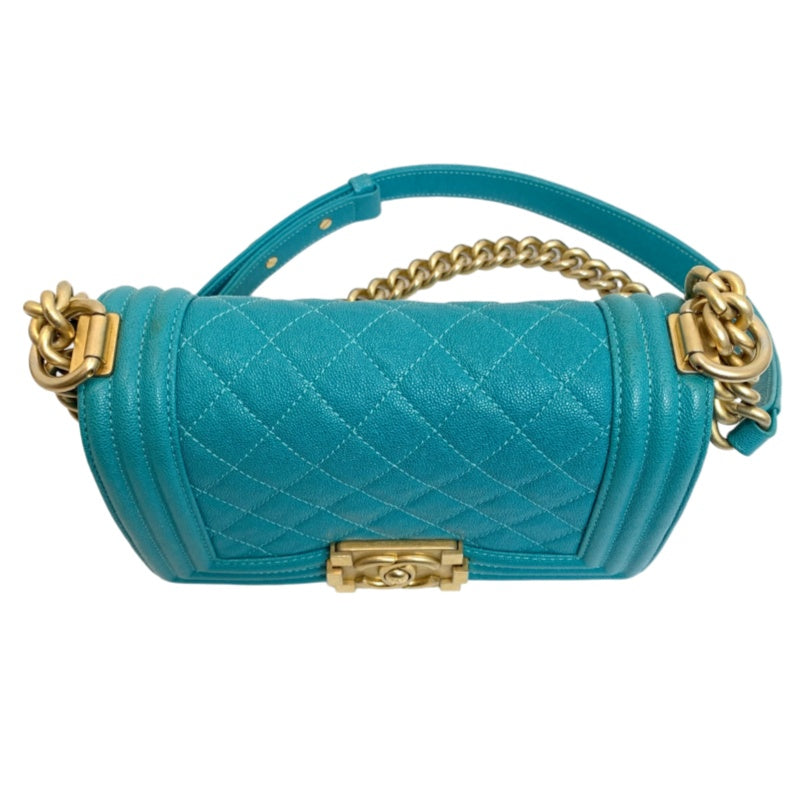 CHANEL Boy Matelasse Shoulder Bag Calfskin Turquoise Blue Gold Hardware