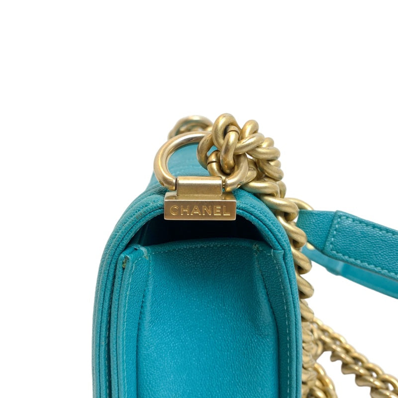 CHANEL Boy Matelasse Shoulder Bag Calfskin Turquoise Blue Gold Hardware