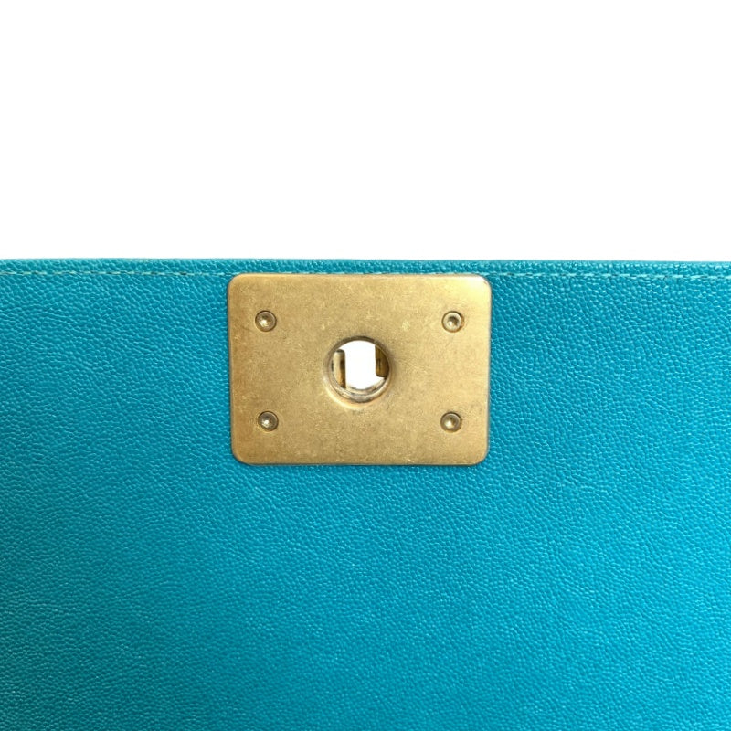 CHANEL Boy Matelasse Shoulder Bag Calfskin Turquoise Blue Gold Hardware