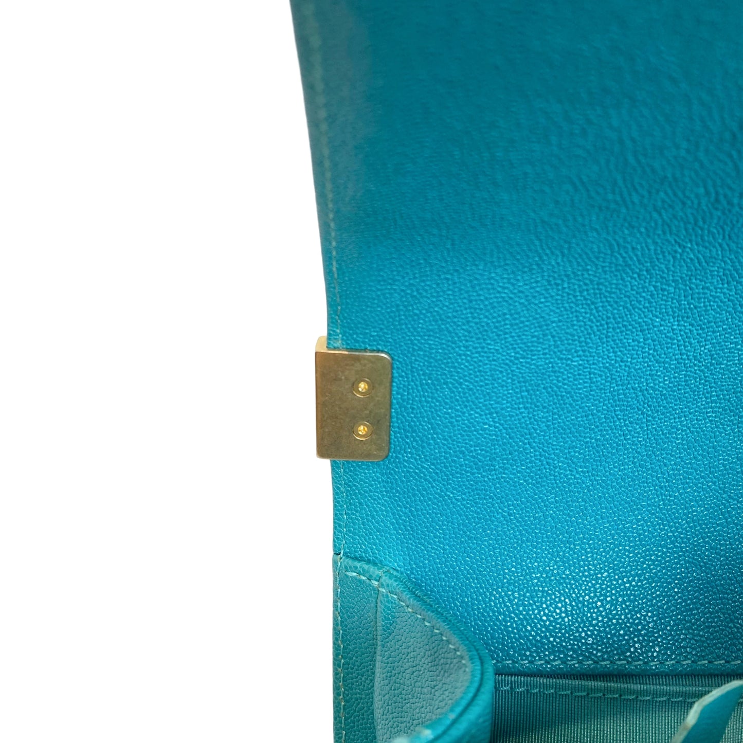 CHANEL Boy Matelasse Shoulder Bag Calfskin Turquoise Blue Gold Hardware