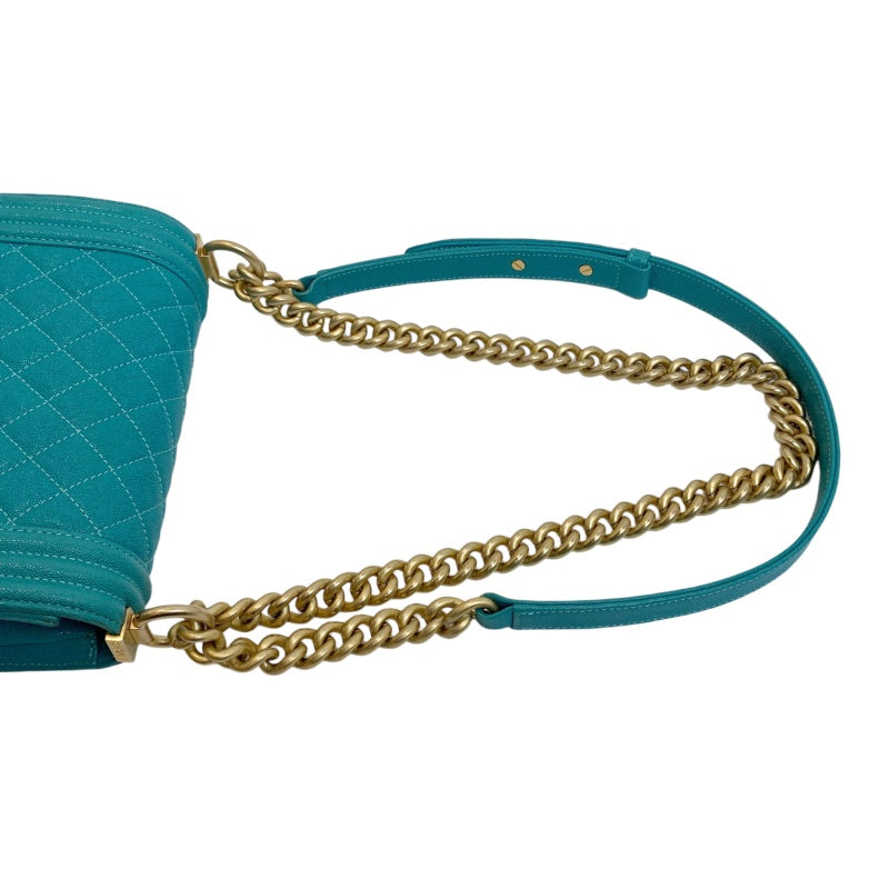 CHANEL Boy Matelasse Shoulder Bag Calfskin Turquoise Blue Gold Hardware
