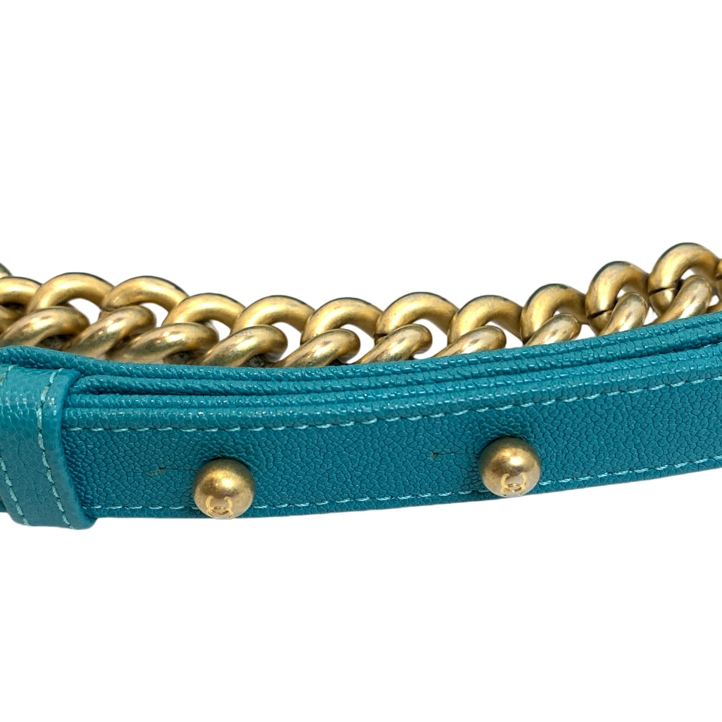 CHANEL Boy Matelasse Shoulder Bag Calfskin Turquoise Blue Gold Hardware