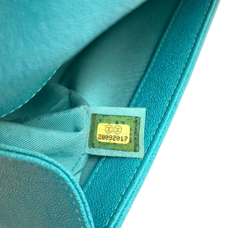CHANEL Boy Matelasse Shoulder Bag Calfskin Turquoise Blue Gold Hardware
