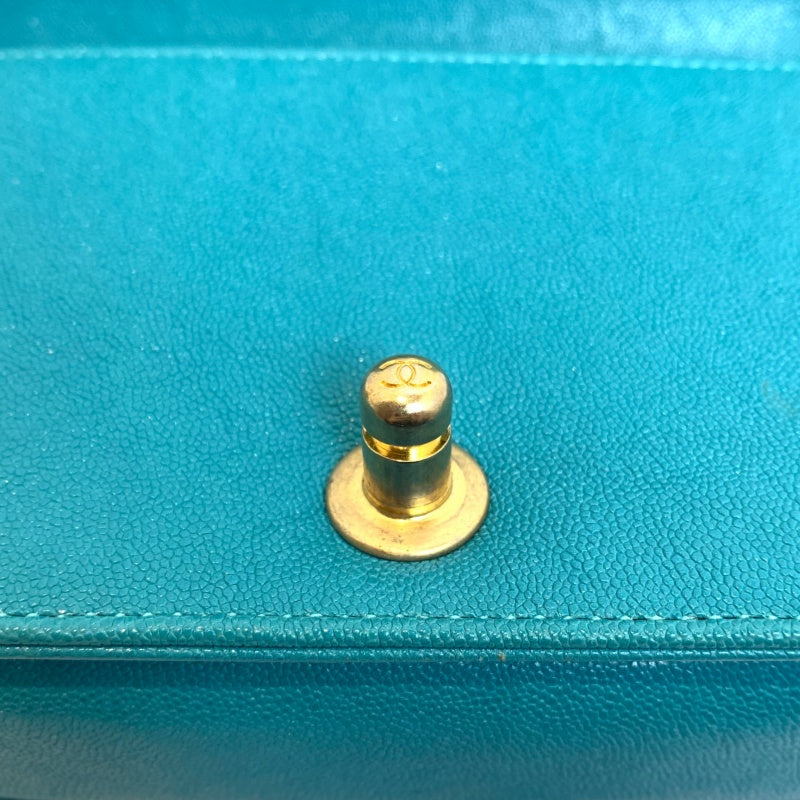CHANEL Boy Matelasse Shoulder Bag Calfskin Turquoise Blue Gold Hardware