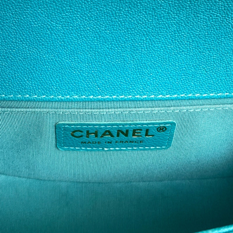 CHANEL Boy Matelasse Shoulder Bag Calfskin Turquoise Blue Gold Hardware
