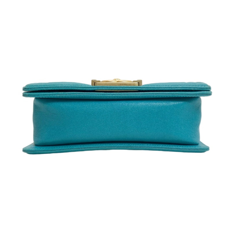 CHANEL Boy Matelasse Shoulder Bag Calfskin Turquoise Blue Gold Hardware