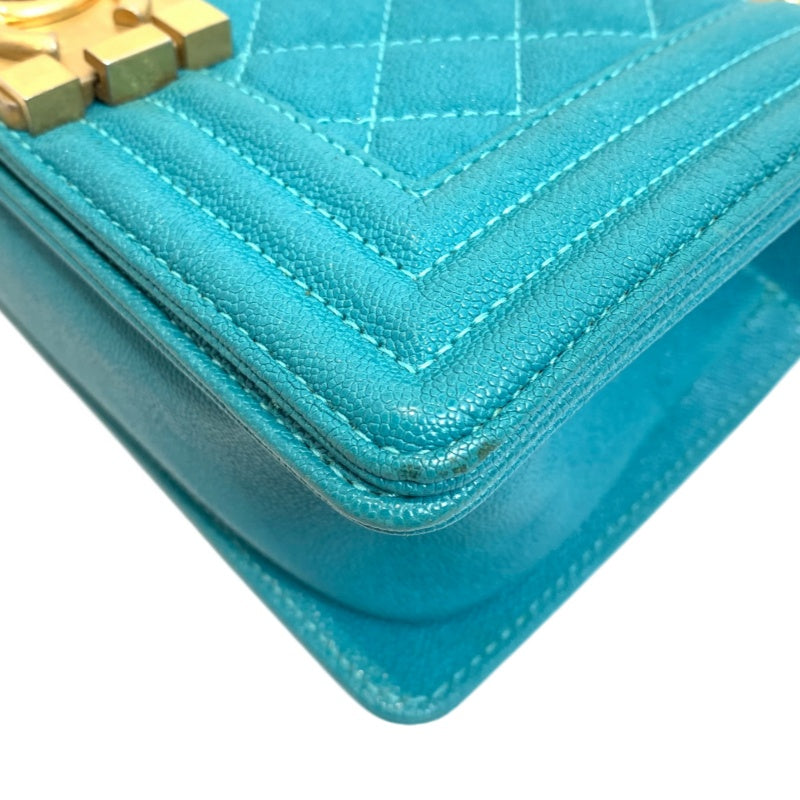 CHANEL Boy Matelasse Shoulder Bag Calfskin Turquoise Blue Gold Hardware