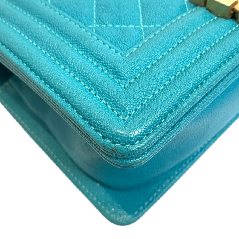 CHANEL Boy Matelasse Shoulder Bag Calfskin Turquoise Blue Gold Hardware