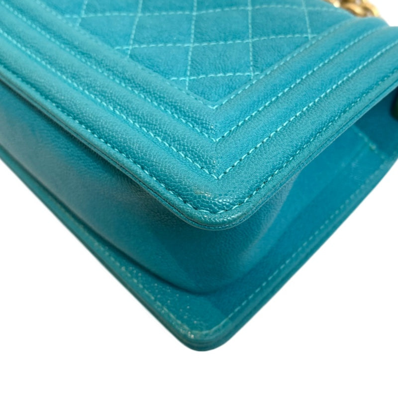 CHANEL Boy Matelasse Shoulder Bag Calfskin Turquoise Blue Gold Hardware