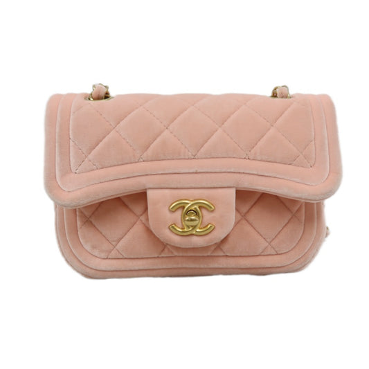 CHANEL Classic Flap Matelasse Shoulder Bag Velvet Pink Gold Hardware