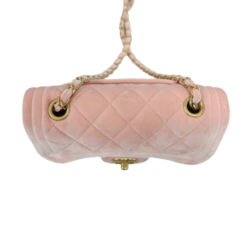 CHANEL Classic Flap Matelasse Shoulder Bag Velvet Pink Gold Hardware