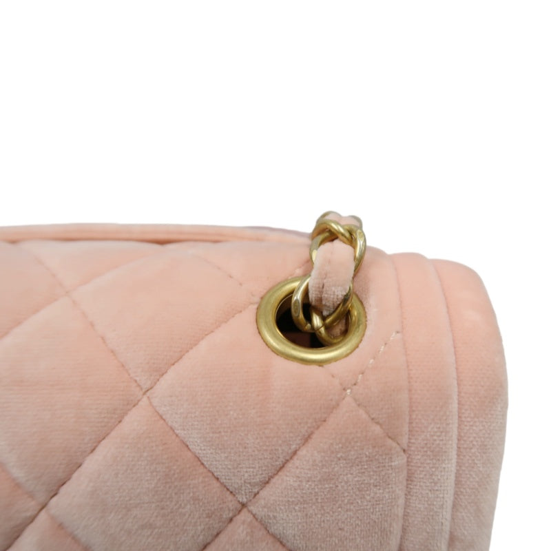 CHANEL Classic Flap Matelasse Shoulder Bag Velvet Pink Gold Hardware