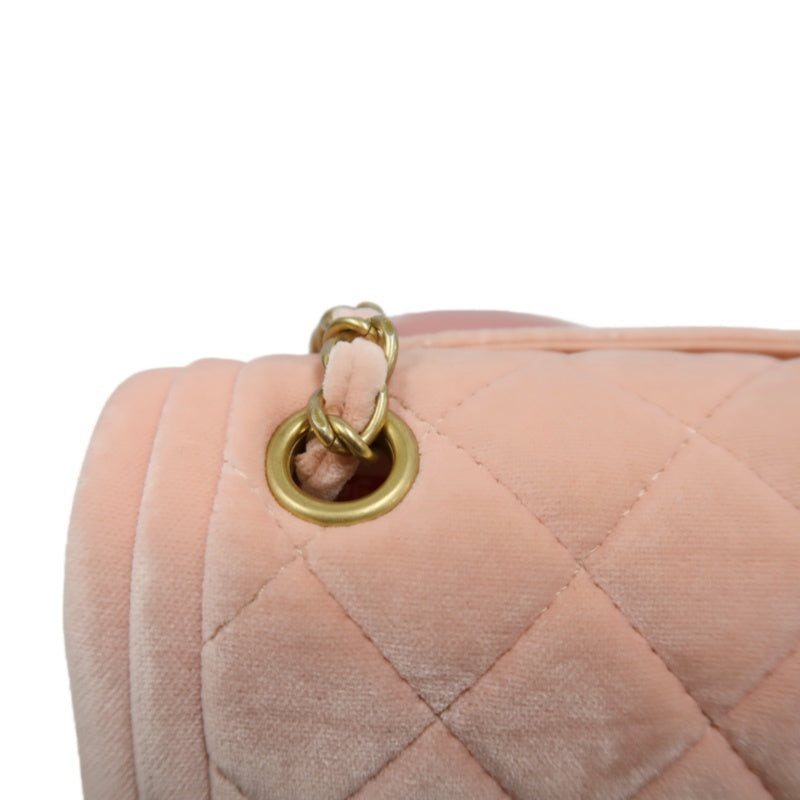 CHANEL Classic Flap Matelasse Shoulder Bag Velvet Pink Gold Hardware