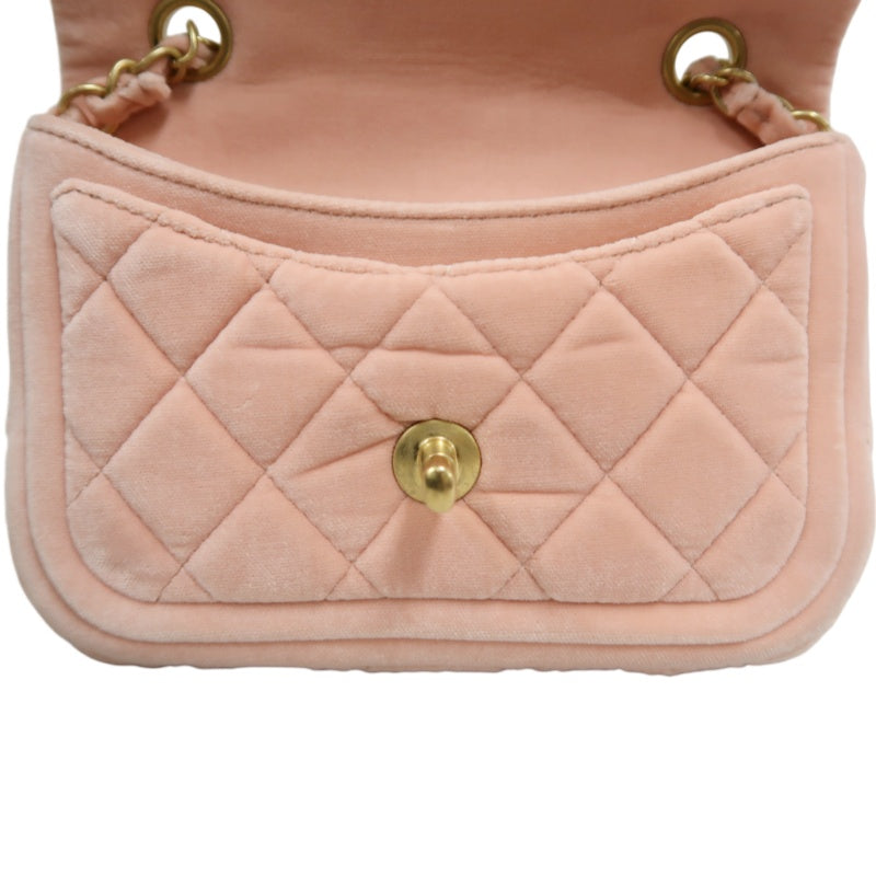 CHANEL Classic Flap Matelasse Shoulder Bag Velvet Pink Gold Hardware