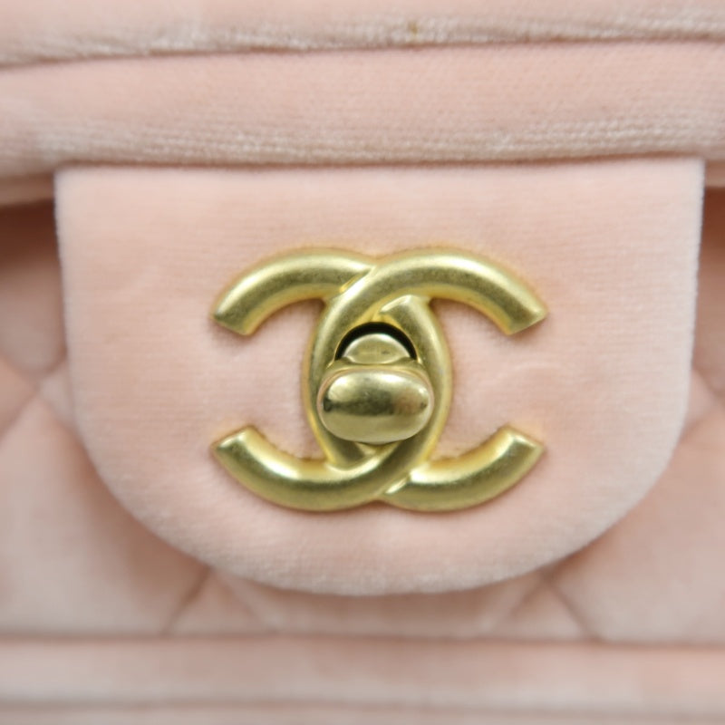 CHANEL Classic Flap Matelasse Shoulder Bag Velvet Pink Gold Hardware